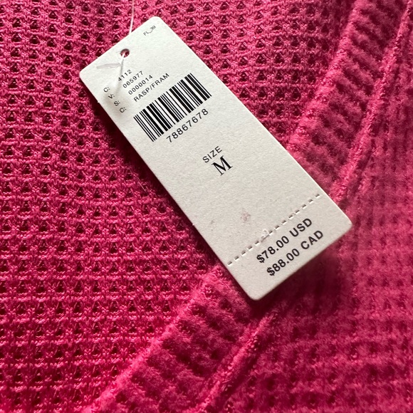 🌺 Anthropologie Pilcro Waffle Knit Wide V-Neck Slouchy Ruffle Top Pink Size Med - Picture 7 of 17